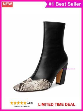 Suede Square Toe High Heel Ankle Booties Snakeskin Print